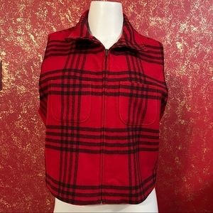 HAROLD'S Vintage Plaid Red Wool Zip Up Cropped Vest L